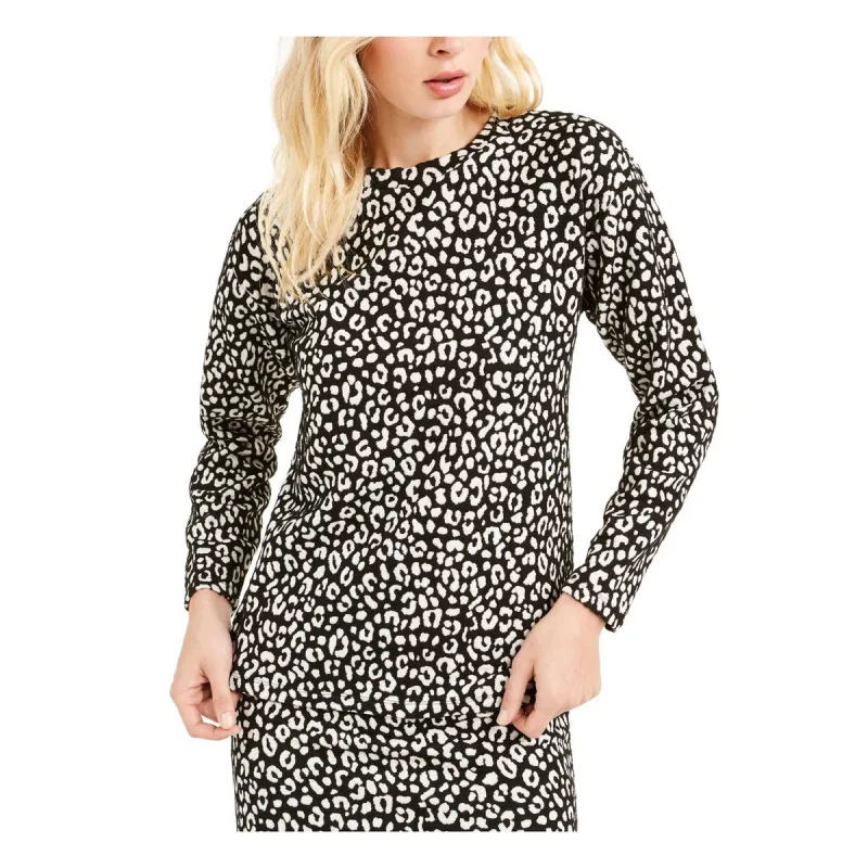 Michael Kors Women's Leopard Print Long Sleeve Crew Neck Above the Knee Body Con Evening Dress Black- White Size Medium sold by Zulily