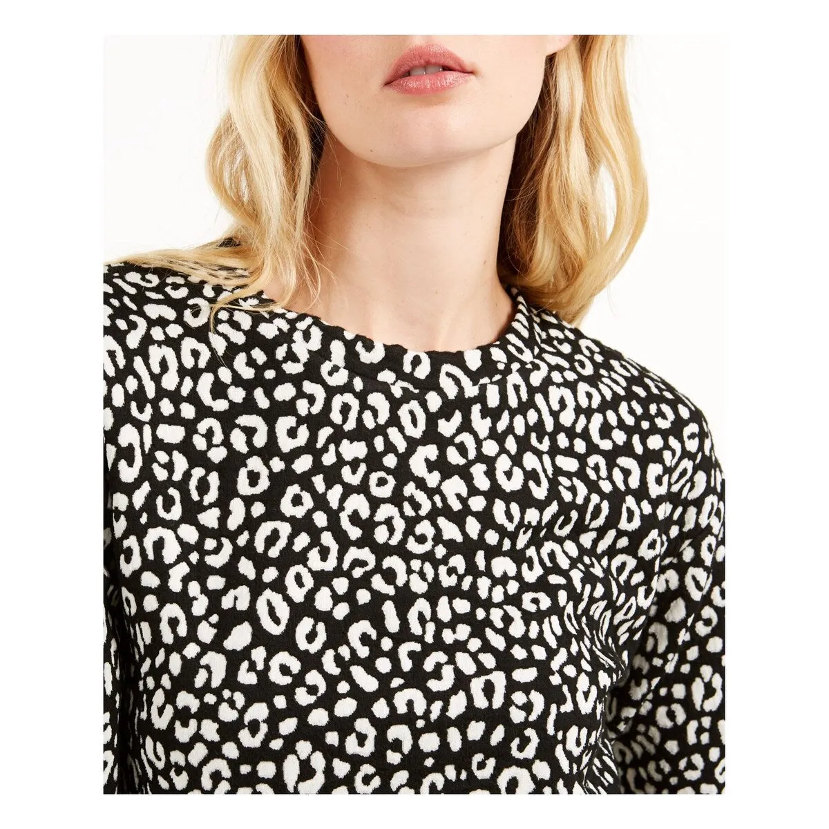 Michael Kors Women's Leopard Print Long Sleeve Crew Neck Above the Knee Body Con Evening Dress Black- White Size Medium sold by Zulily product image thumbnail 3
