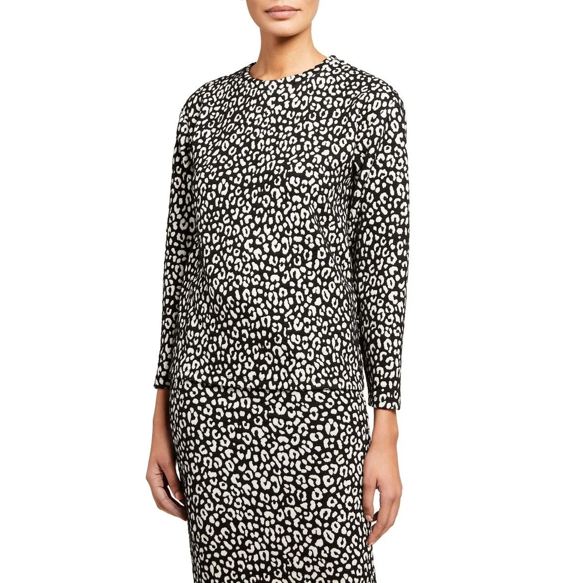 Michael Kors Women's Leopard Print Long Sleeve Crew Neck Above the Knee Body Con Evening Dress Black- White Size Medium sold by Zulily product image thumbnail 4