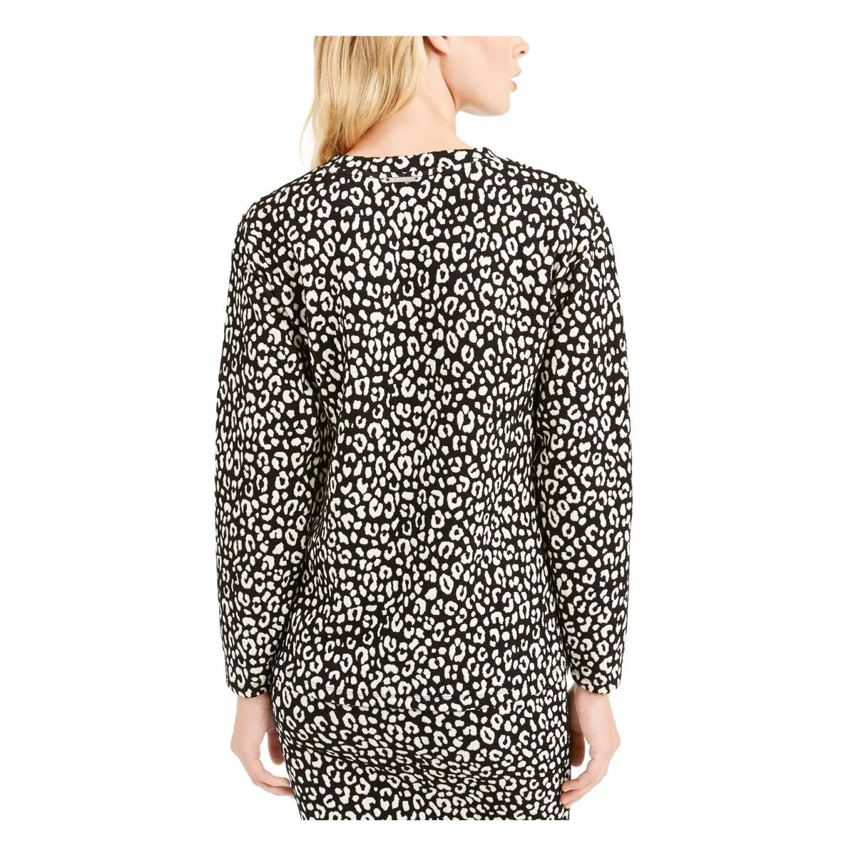 Michael Kors Women's Leopard Print Long Sleeve Crew Neck Above the Knee Body Con Evening Dress Black- White Size Medium sold by Zulily product image thumbnail 2