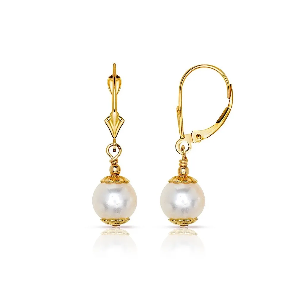 Curata 14k Gold Beaded 6mm Freshwater Cultured Pearl Single Dangle Lever Back Earrings sold by Zulily