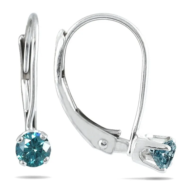 1/4 Carat TW Blue Diamond Lever Back Earrings in 14K White Gold sold by Zulily
