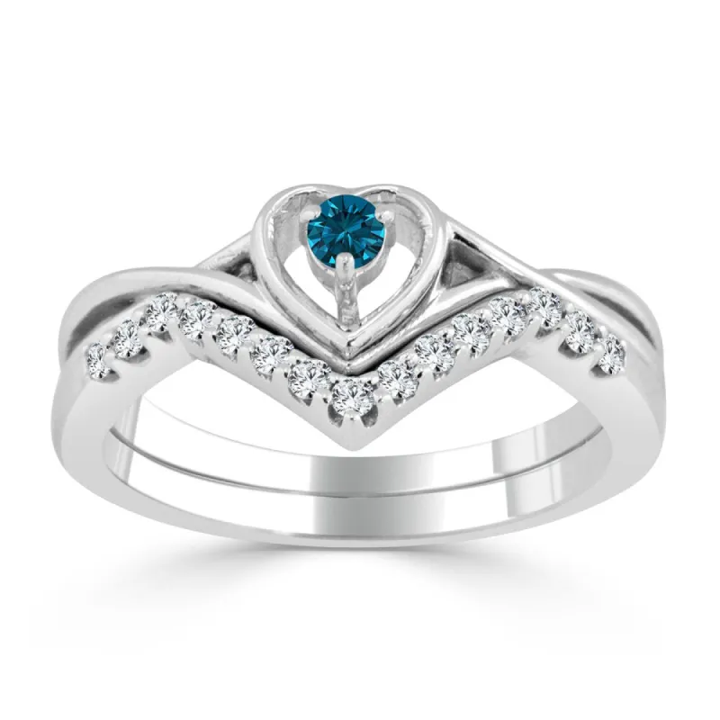 Auriya 1/4ctw Blue Diamond Accent Heart Engagement Ring Set 14k Gold sold by Zulily