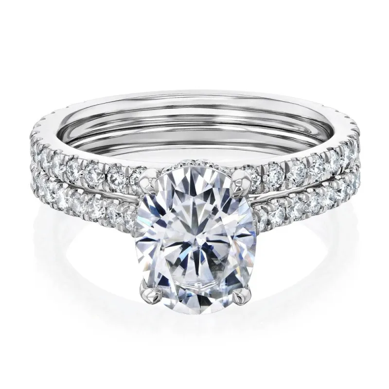 Annello by Kobelli 14k Gold 2.1ct Oval Forever One Moissanite and 4/5ct Diamond Drop Halo Comfort Fit Bridal Rings Set sold by Zulily