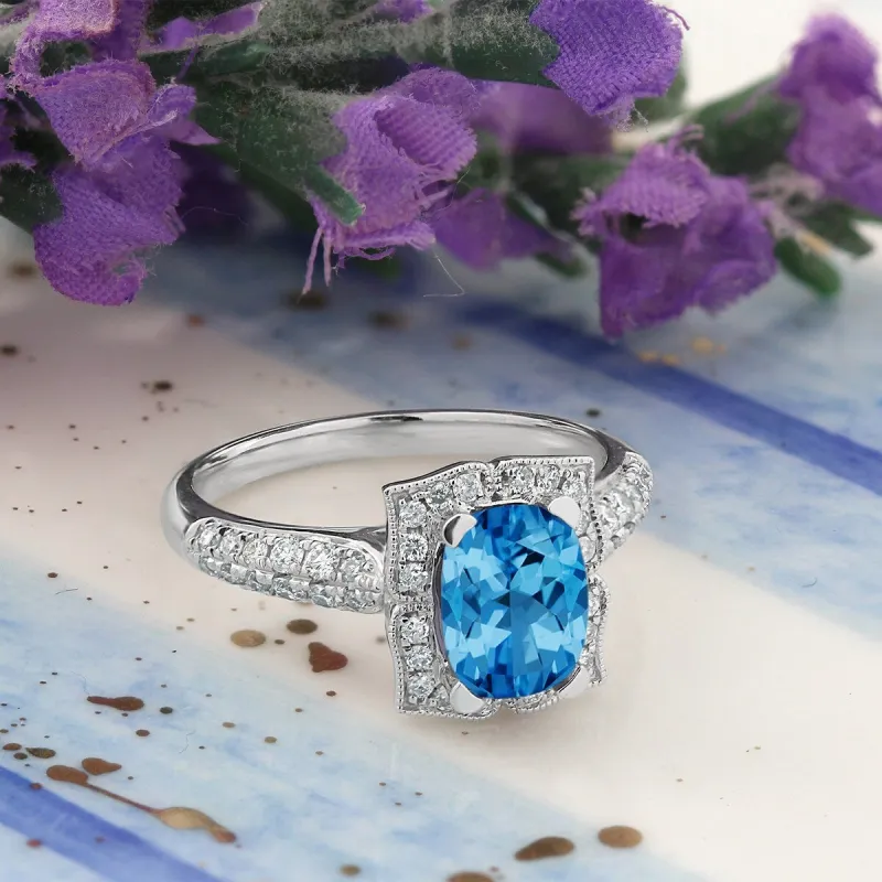 Auriya 1 3/8ct Fancy Cushion-cut Swiss Blue Topaz Halo Diamond Engagement Ring 1/3ctw 14k Gold sold by Zulily
