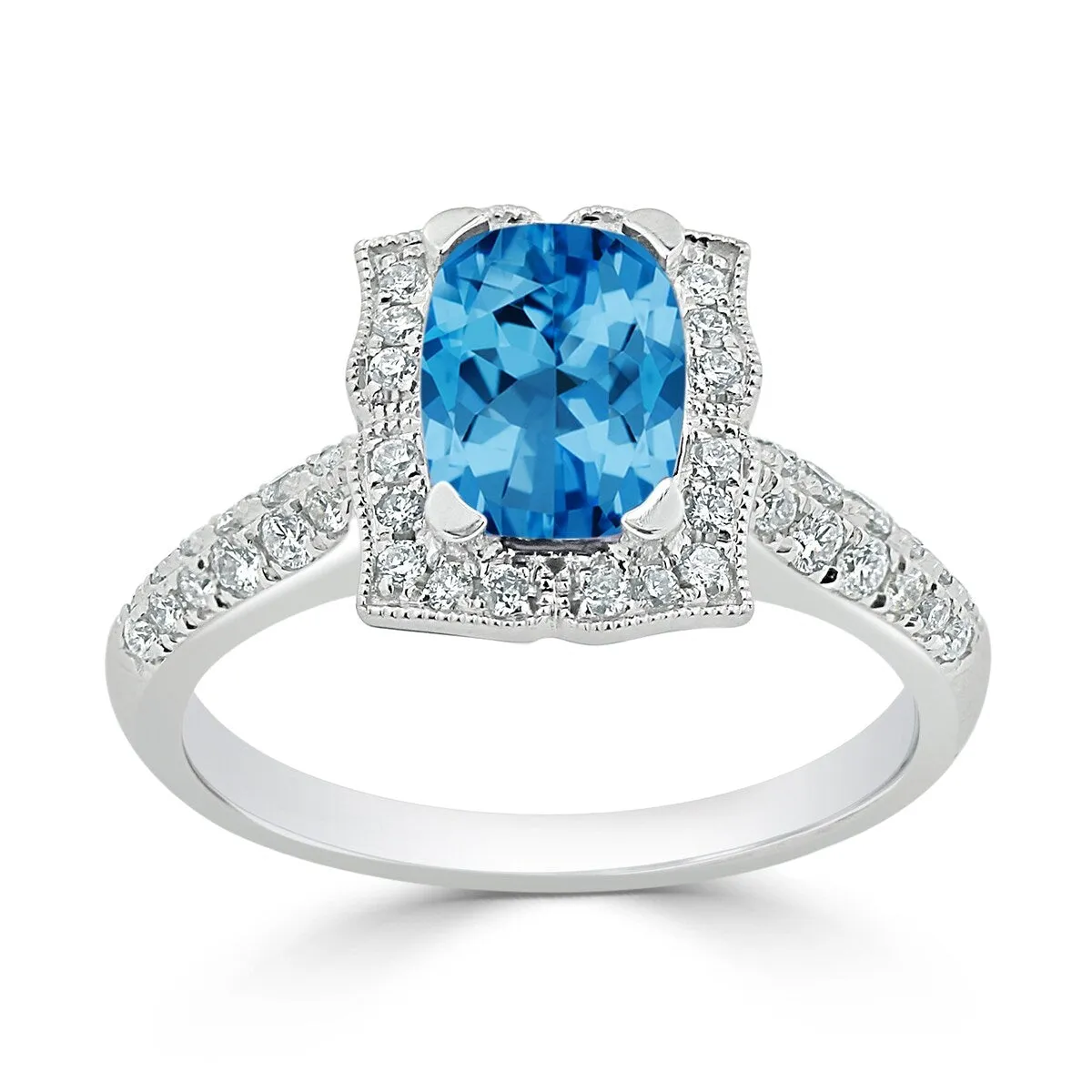 Auriya 1 3/8ct Fancy Cushion-cut Swiss Blue Topaz Halo Diamond Engagement Ring 1/3ctw 14k Gold sold by Zulily product image thumbnail 3