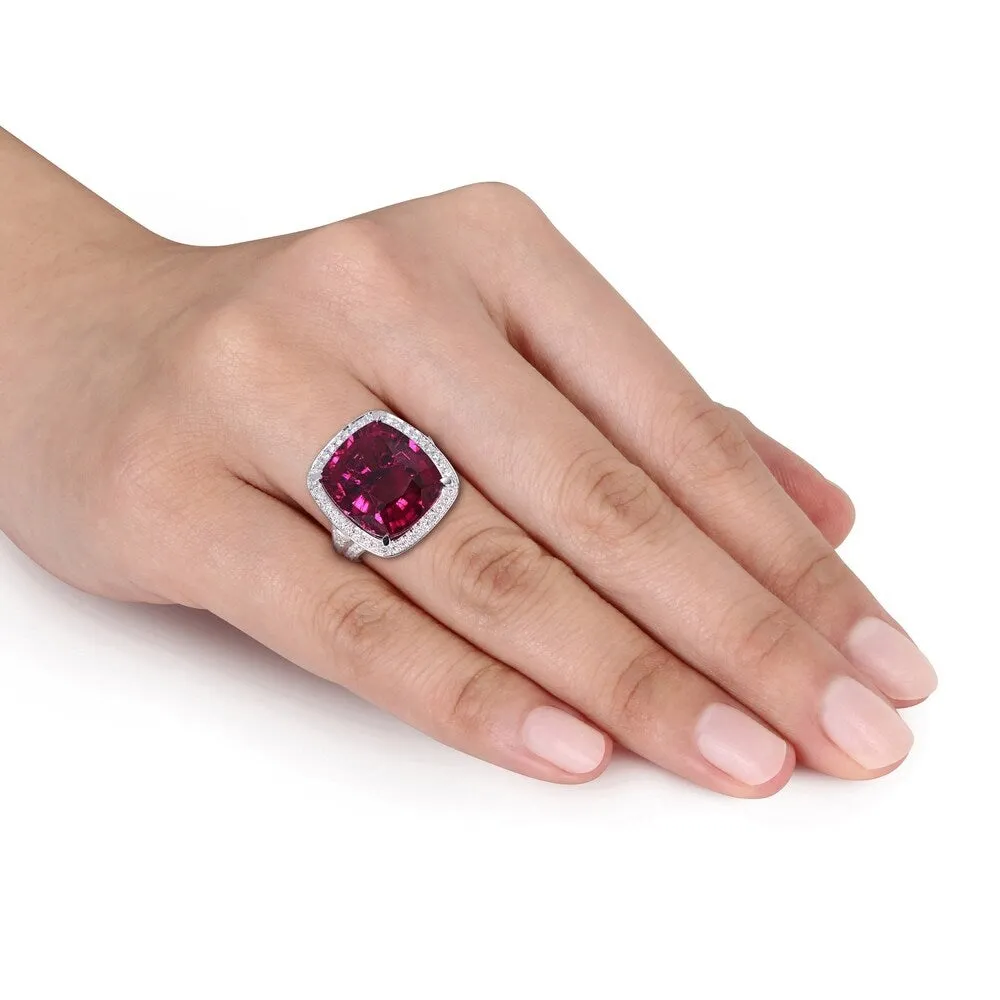 Miadora 14k White Gold Pink Tourmaline and 1-3/8 ct TDW Diamond Halo Ring sold by Zulily product image thumbnail 4