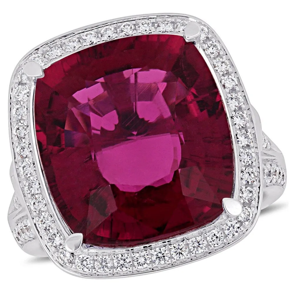 Miadora 14k White Gold Pink Tourmaline and 1-3/8 ct TDW Diamond Halo Ring sold by Zulily