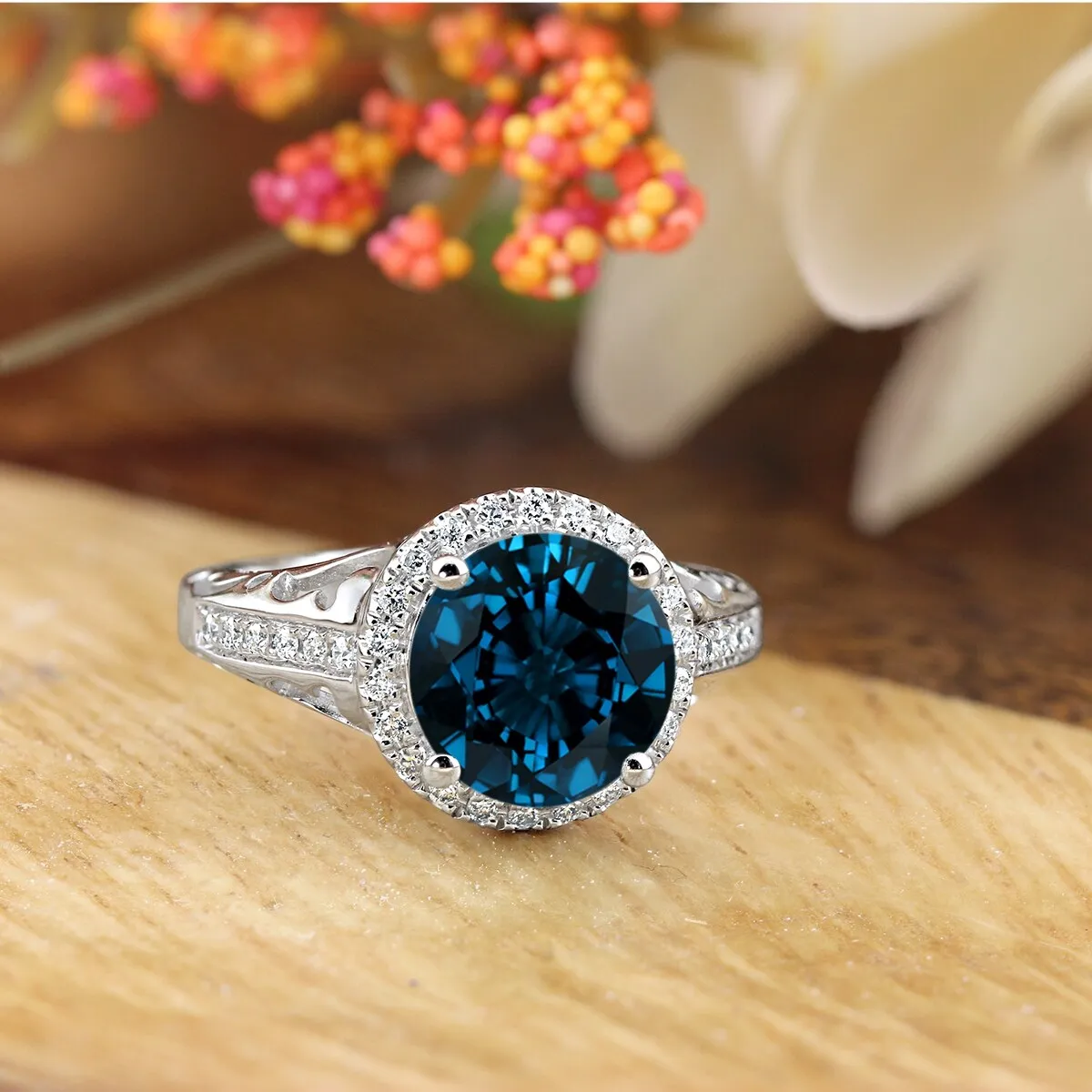 Auriya 2 5/8ct Fancy Round London Blue Topaz and Halo Diamond Engagement Ring 1/5ctw 14k Gold sold by Zulily
