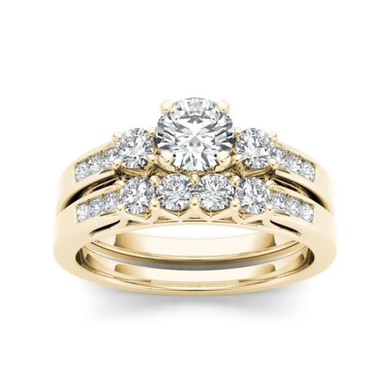 De Couer 14k Yellow Gold 1 1/4ct TDW Diamond Three-Stone Engagement Ring Set sold by Zulily