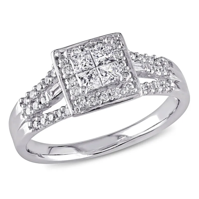 Miadora 10k White Gold 1/2ct TDW Diamond Halo Engagement Ring sold by Zulily