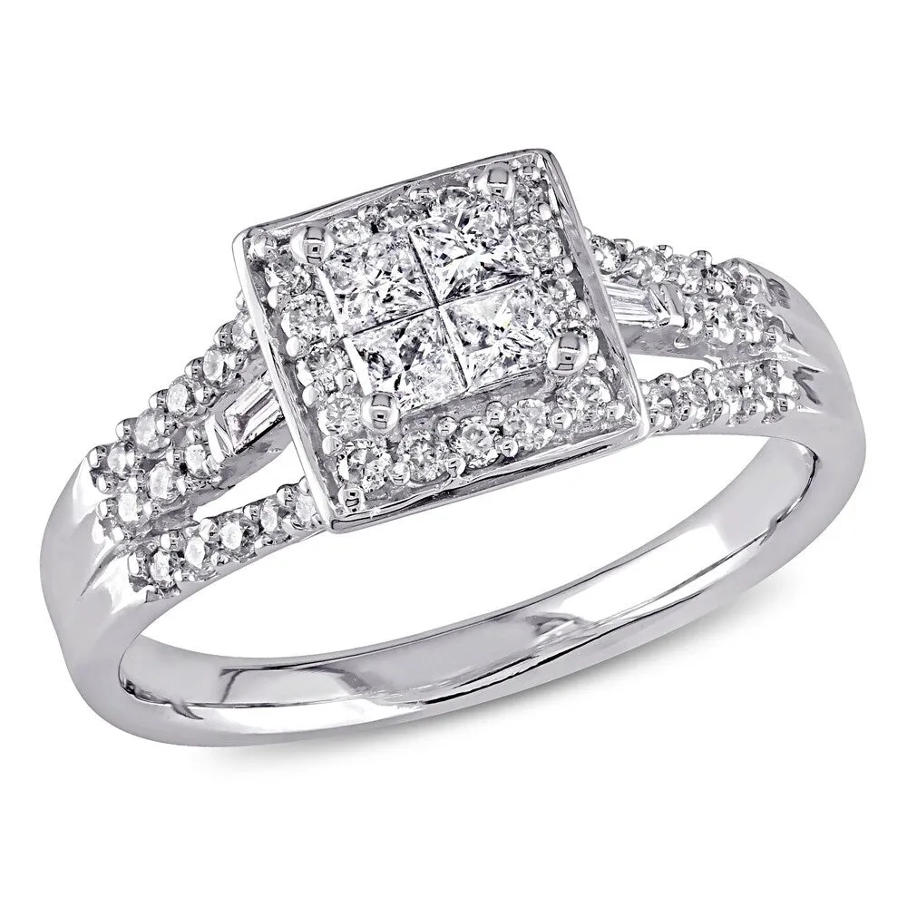 Miadora 10k White Gold 1/2ct TDW Diamond Halo Engagement Ring sold by Zulily