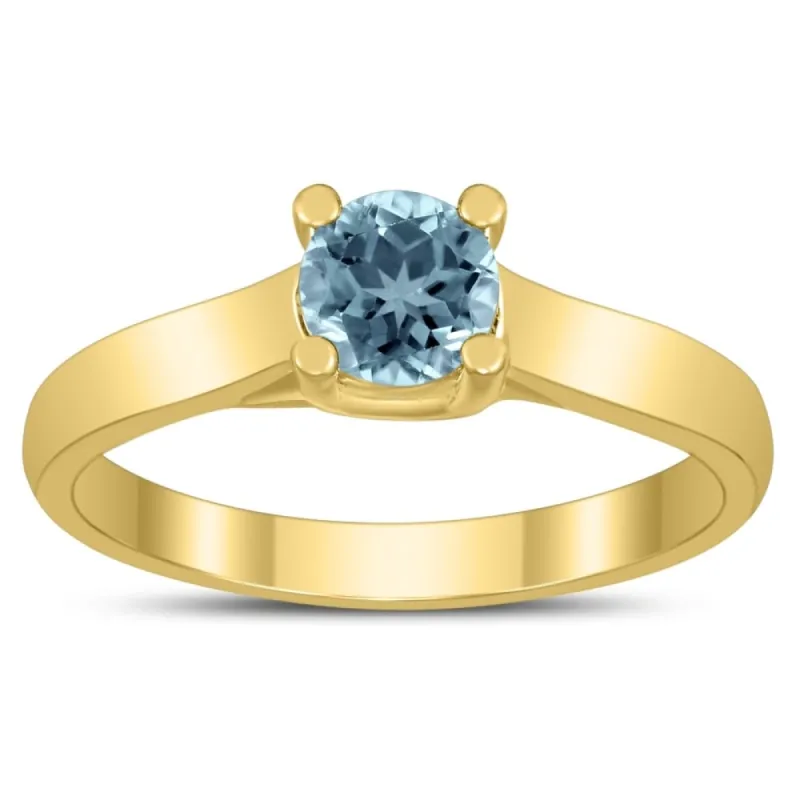 Round 5MM Aquamarine Cathedral Solitaire Ring in 10K Yellow Gold sold by Zulily