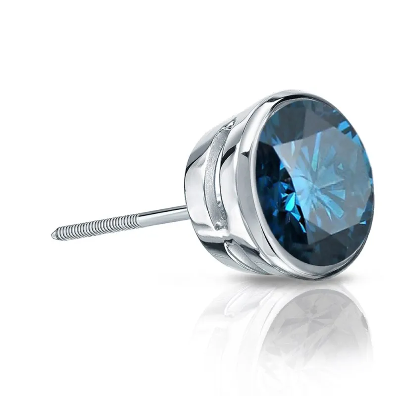 Auriya 14k Gold 1ct TDW Bezel-Set Round SINGLE (1) Blue Diamond Stud Earring sold by Zulily