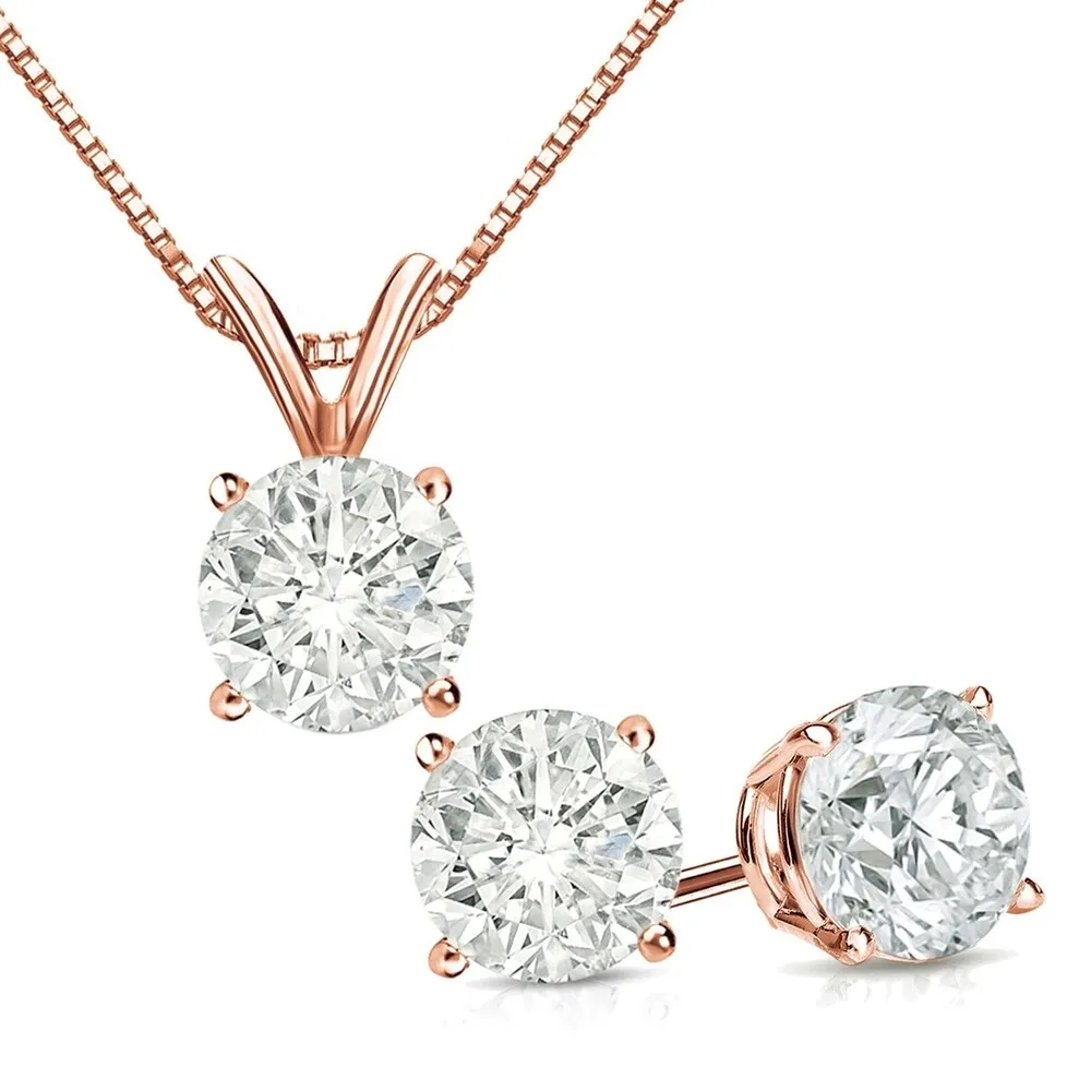 Auriya 14k Gold 1 1/6ct TDW Clarity-Enhanced Diamond Stud Earrings and Solitaire Diamond Necklace Set (J-K, I2-I3) sold by Zulily product image thumbnail 3