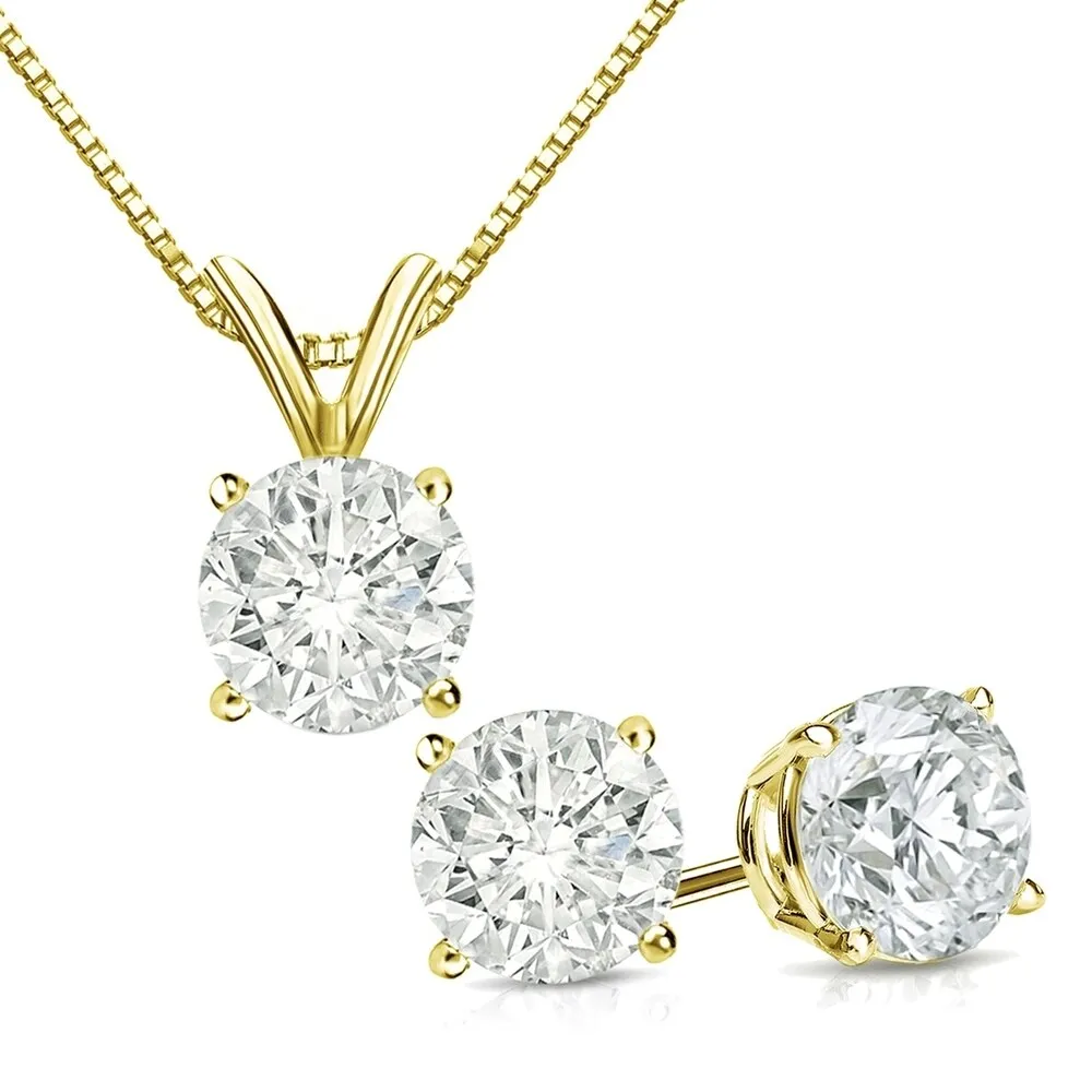 Auriya 14k Gold 1 1/6ct TDW Clarity-Enhanced Diamond Stud Earrings and Solitaire Diamond Necklace Set (J-K, I2-I3) sold by Zulily product image thumbnail 2