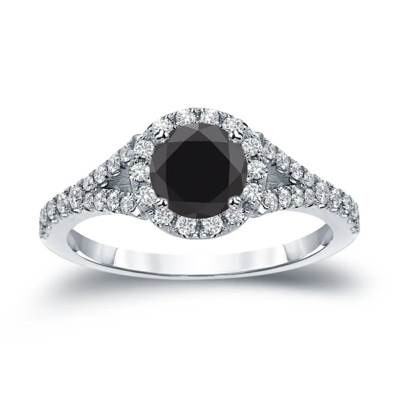 14k Gold Round 1 1/2ct TDW Black Diamond with Halo Engagement Ring by Auriya sold by Zulily