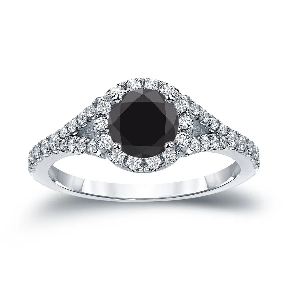 14k Gold Round 1 1/2ct TDW Black Diamond with Halo Engagement Ring by Auriya sold by Zulily