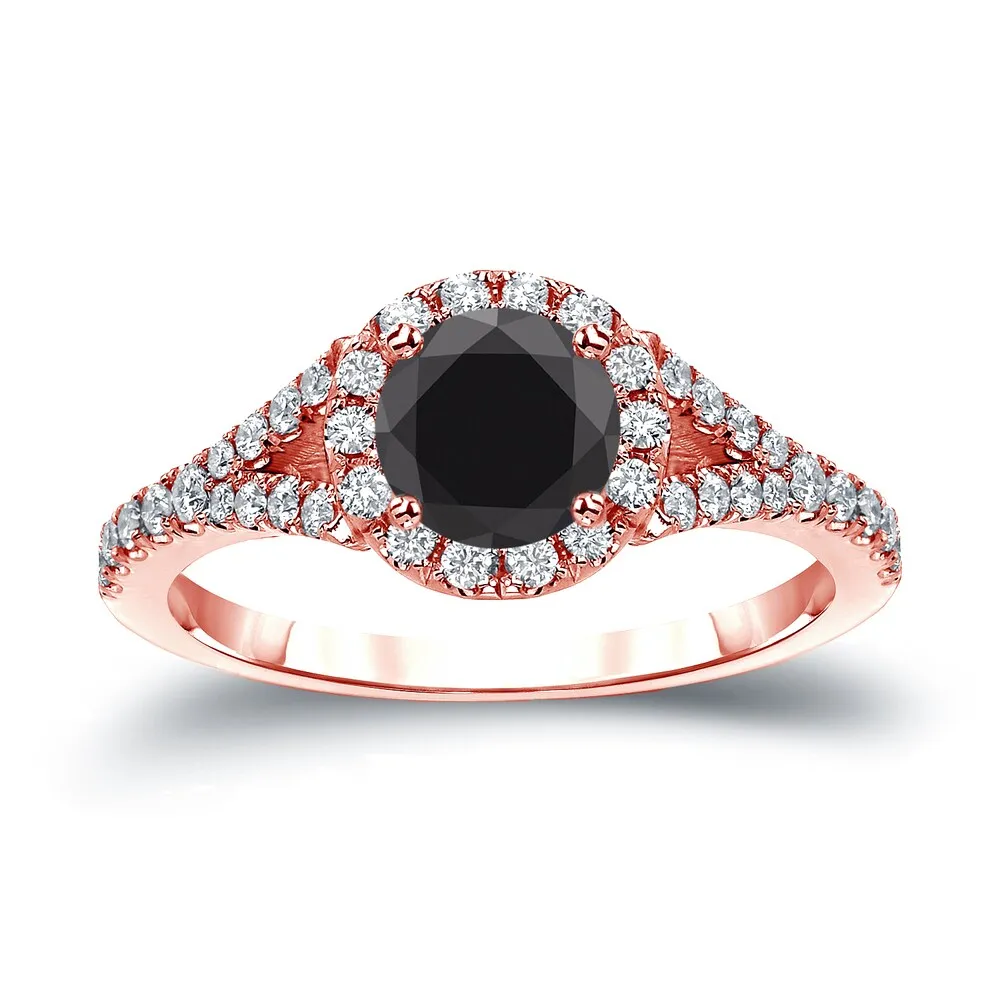 14k Gold Round 1 1/2ct TDW Black Diamond with Halo Engagement Ring by Auriya sold by Zulily product image thumbnail 3