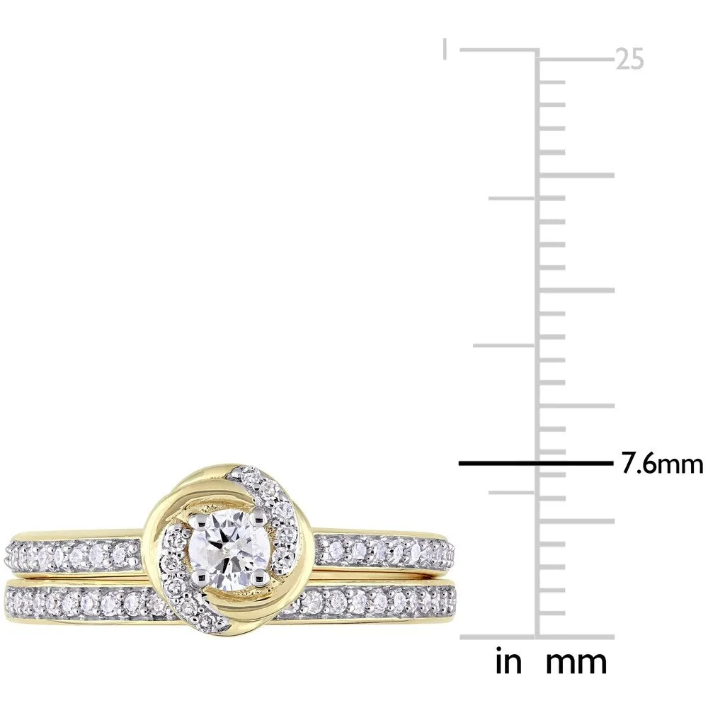 Miadora 10k Yellow Gold 1/2ct TDW Diamond Swirl Halo Bridal Ring Set sold by Zulily product image thumbnail 4