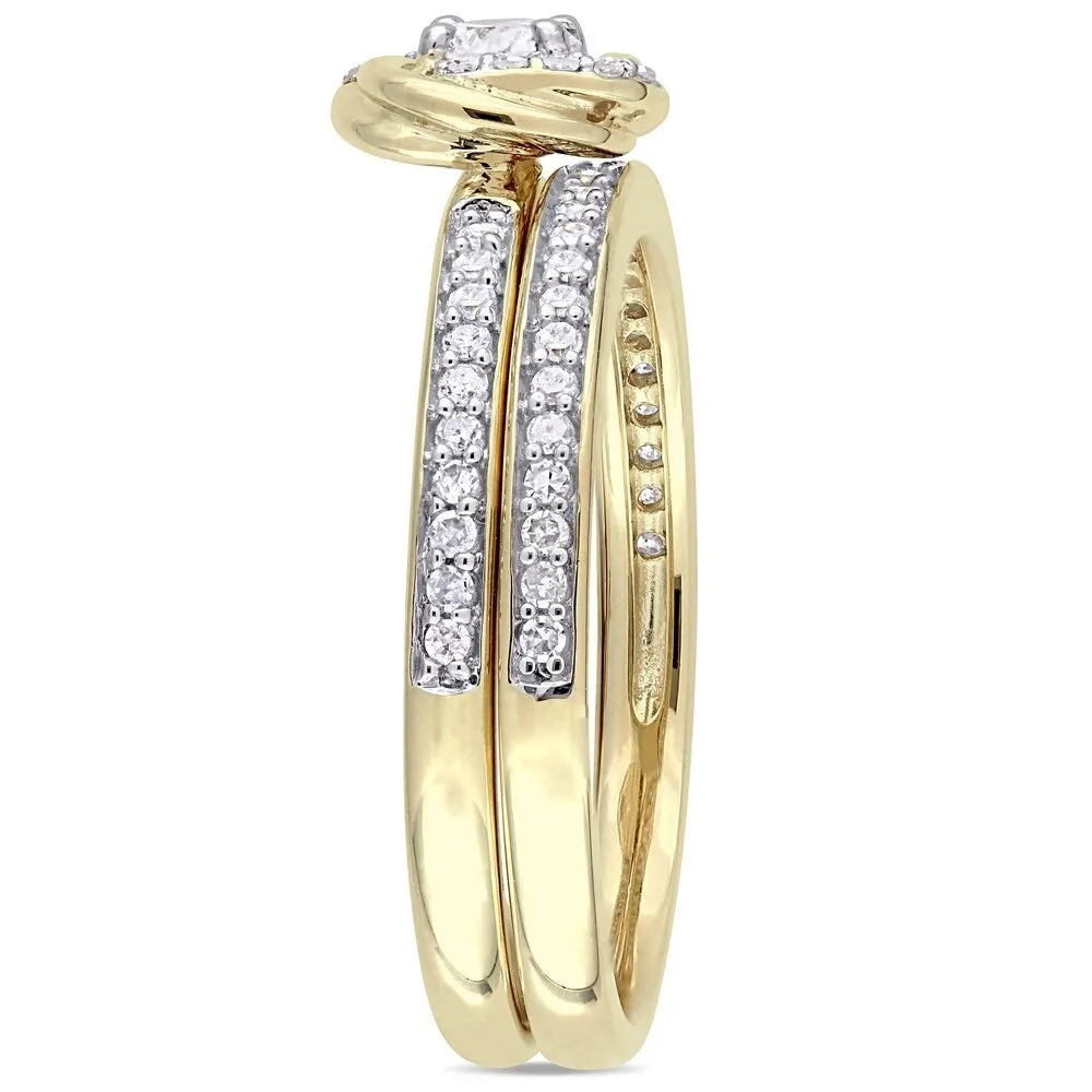 Miadora 10k Yellow Gold 1/2ct TDW Diamond Swirl Halo Bridal Ring Set sold by Zulily product image thumbnail 3