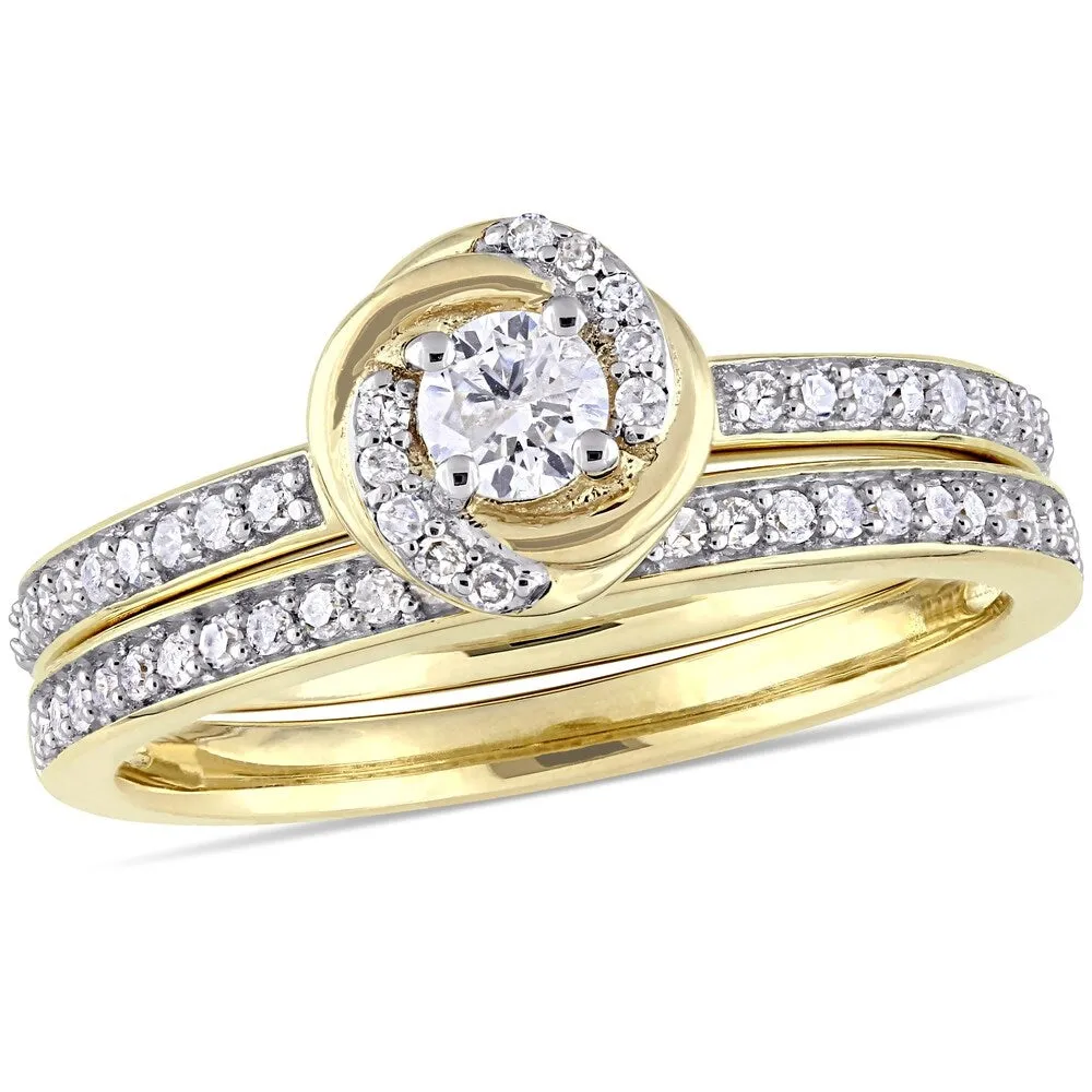 Miadora 10k Yellow Gold 1/2ct TDW Diamond Swirl Halo Bridal Ring Set sold by Zulily