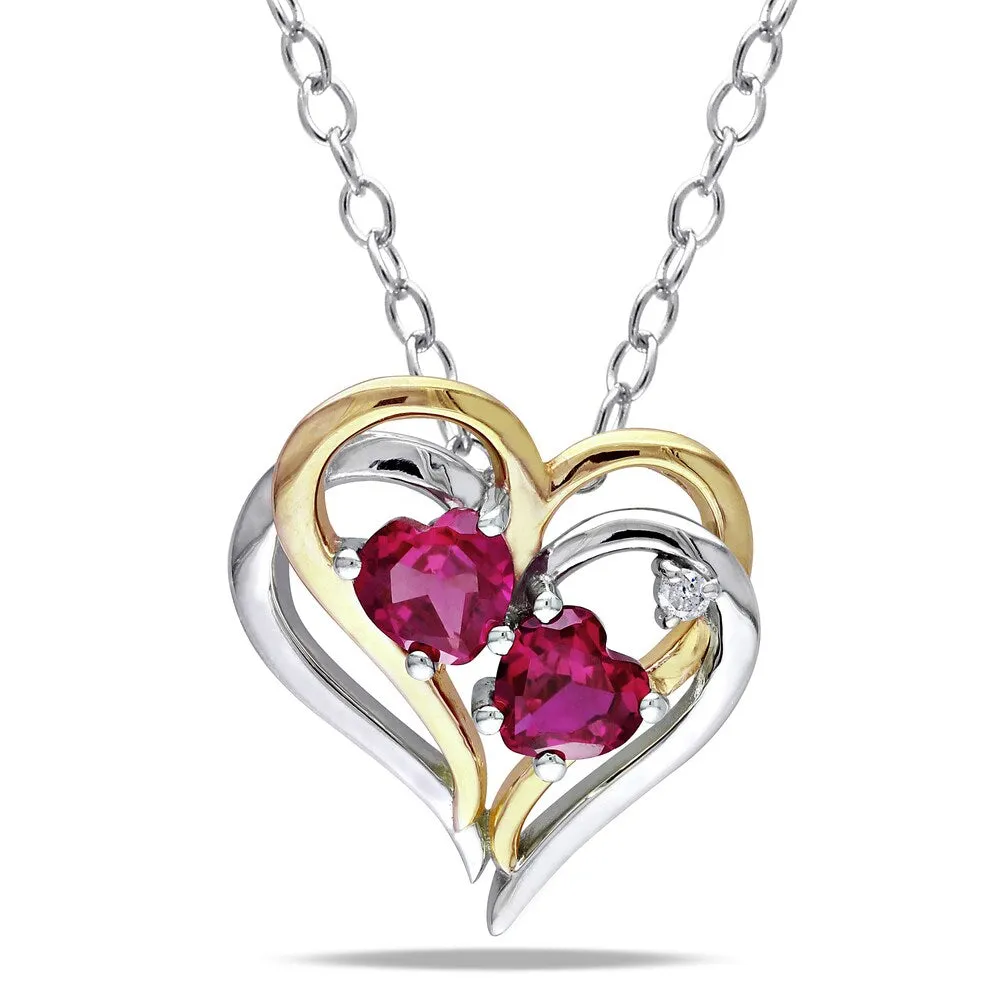 Miadora Two-tone Silver Created Ruby and Diamond Accent Heart Necklace sold by Zulily