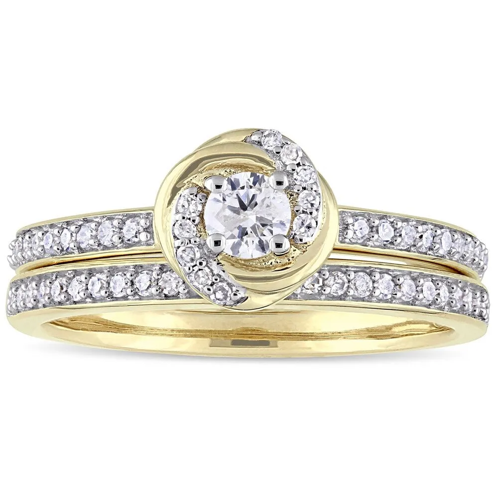 Miadora 10k Yellow Gold 1/2ct TDW Diamond Swirl Halo Bridal Ring Set sold by Zulily product image thumbnail 2