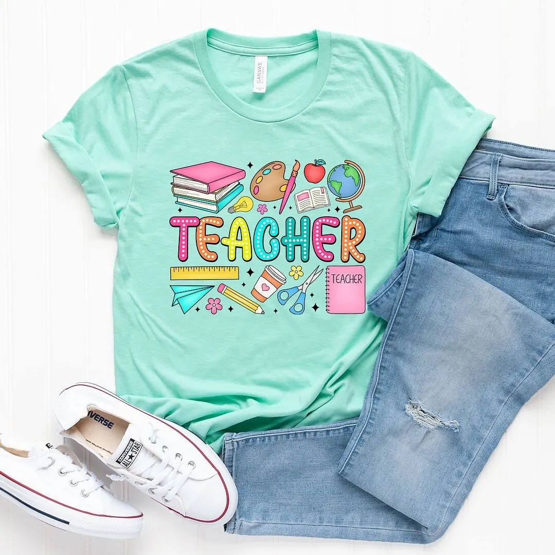 Teacher Bright Collage Short Sleeve Tee sold by Zulily
