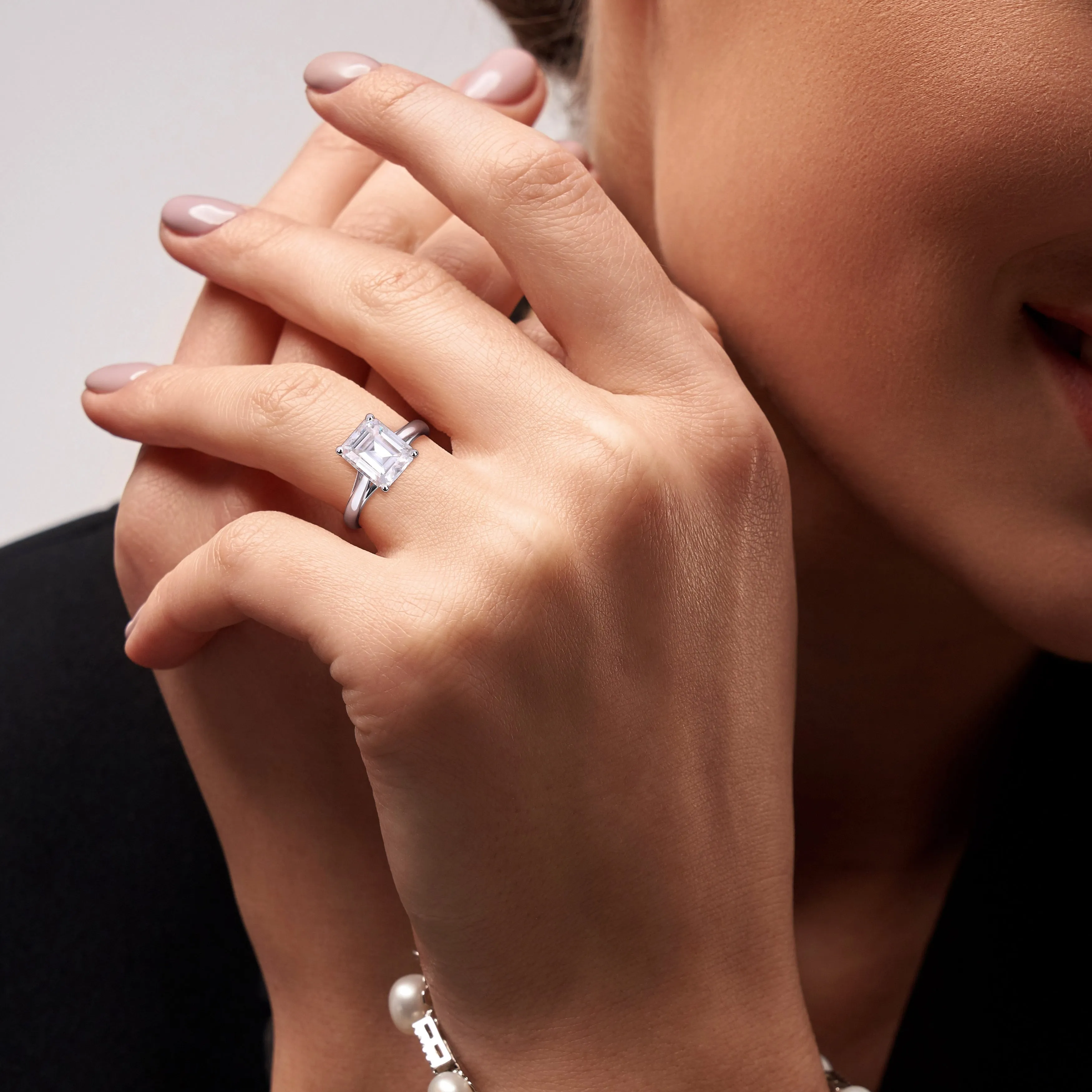 Miadora 3 1/2ct DEW Emerald Cut Created Moissanite Solitaire Ring in 10k White Gold sold by Zulily product image thumbnail 5