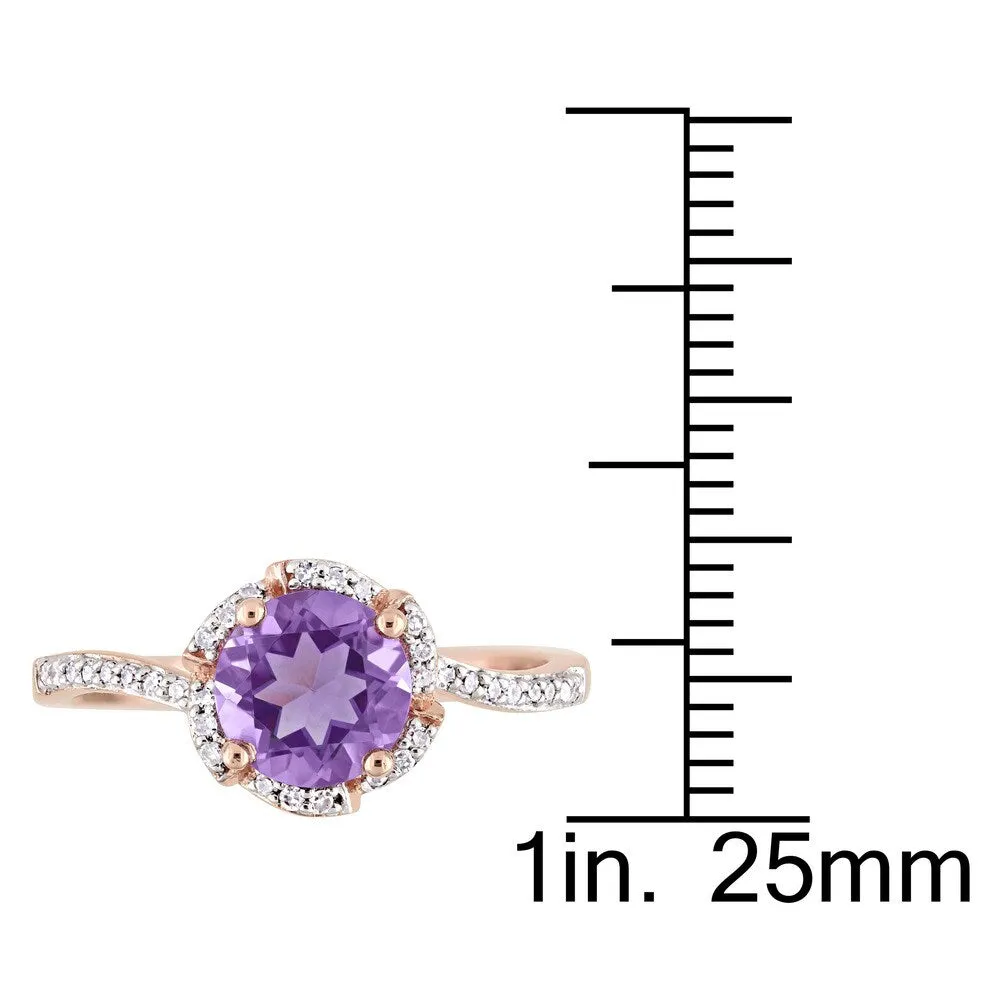 Miadora Signature Collection 14k Rose Gold Amethyst and 1/10ct TDW Diamond Flower Halo Ring - Purple sold by Zulily product image thumbnail 4