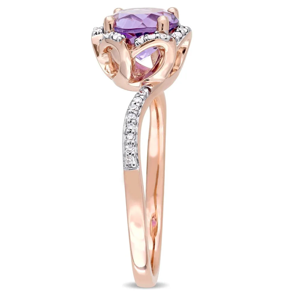 Miadora Signature Collection 14k Rose Gold Amethyst and 1/10ct TDW Diamond Flower Halo Ring - Purple sold by Zulily product image thumbnail 2