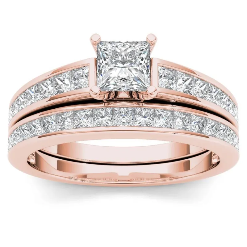 De Couer 14k Rose Gold 1 1/2ct TDW Diamond Classic Engagement Ring Set with One Band - Pink sold by Zulily