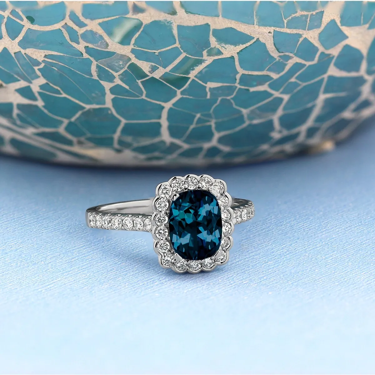 Auriya Vintage 1 1/3ct Cushion-cut London Blue Topaz Halo Diamond Engagement Ring 1/2ctw 14k Gold sold by Zulily