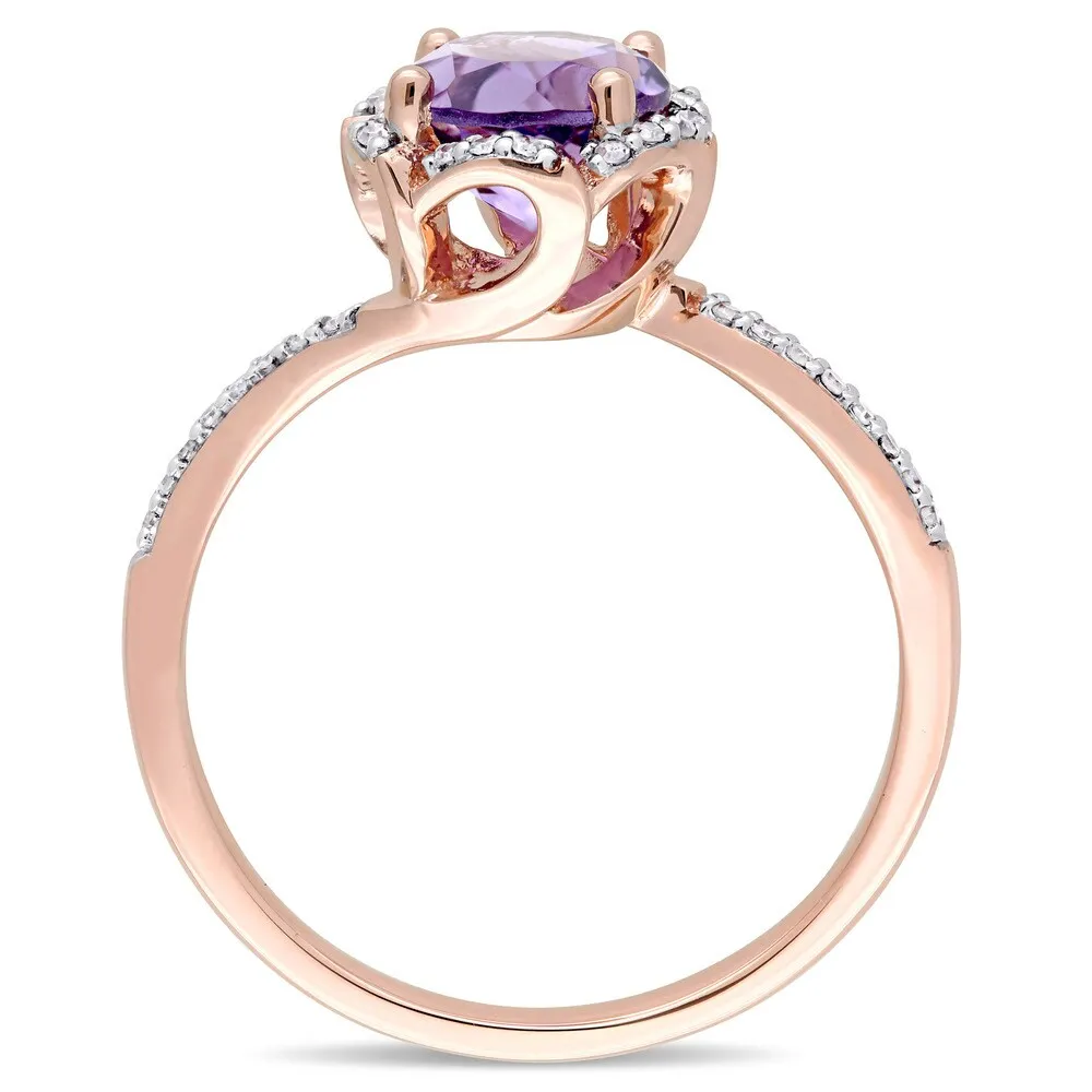 Miadora Signature Collection 14k Rose Gold Amethyst and 1/10ct TDW Diamond Flower Halo Ring - Purple sold by Zulily product image thumbnail 3