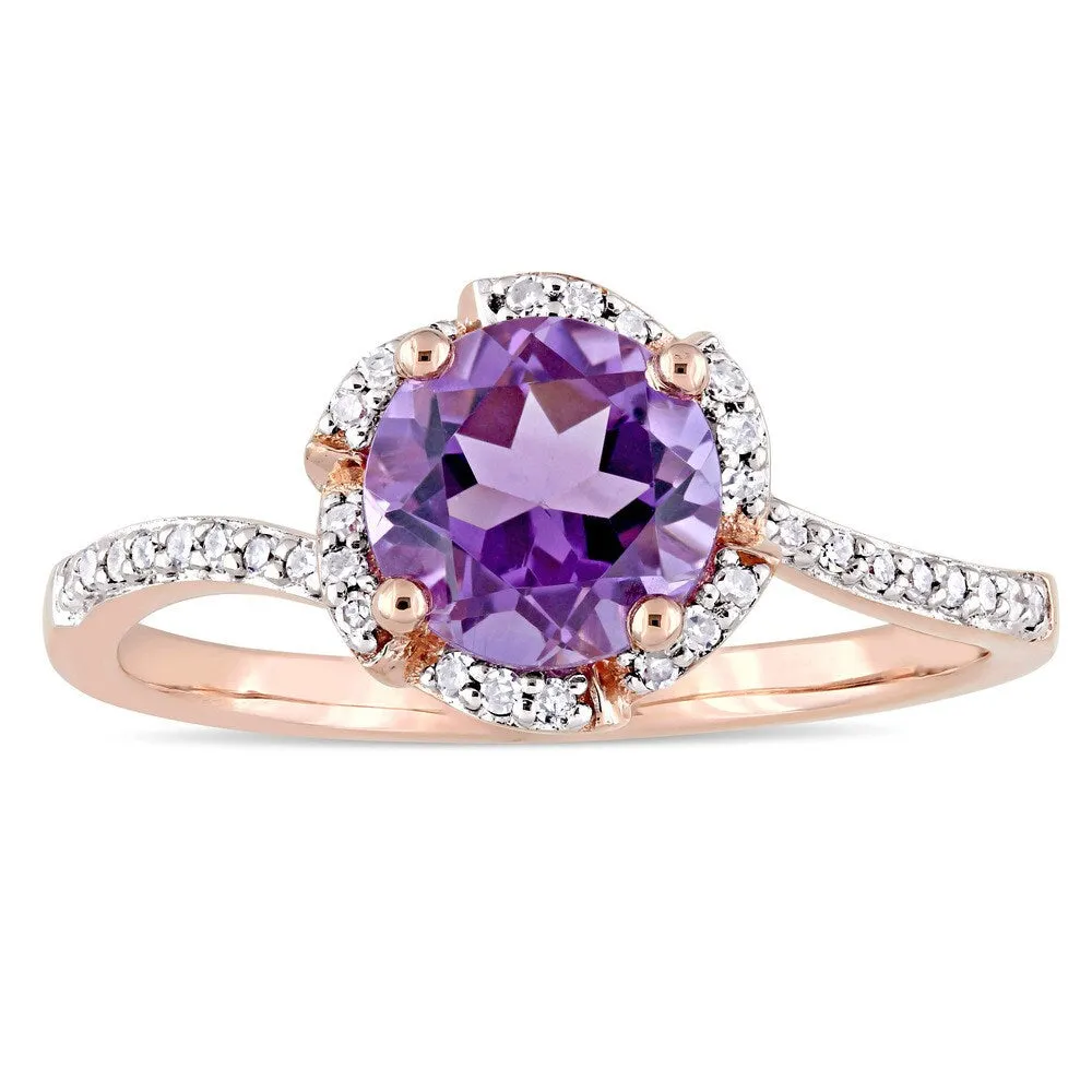 Miadora Signature Collection 14k Rose Gold Amethyst and 1/10ct TDW Diamond Flower Halo Ring - Purple sold by Zulily