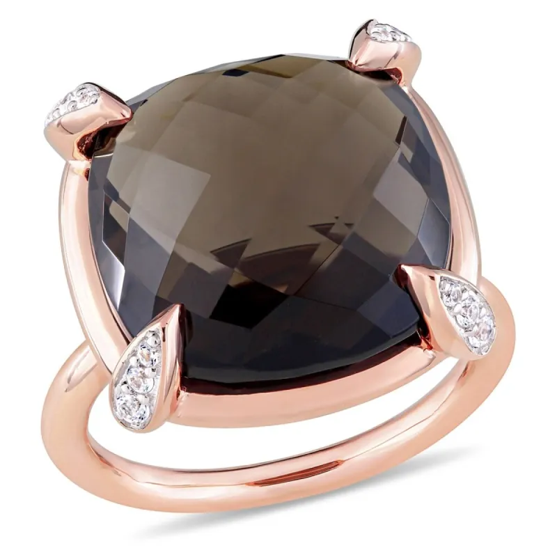 Miadora 14k Rose Gold Smokey Quartz and White Sapphire Cocktail Ring sold by Zulily