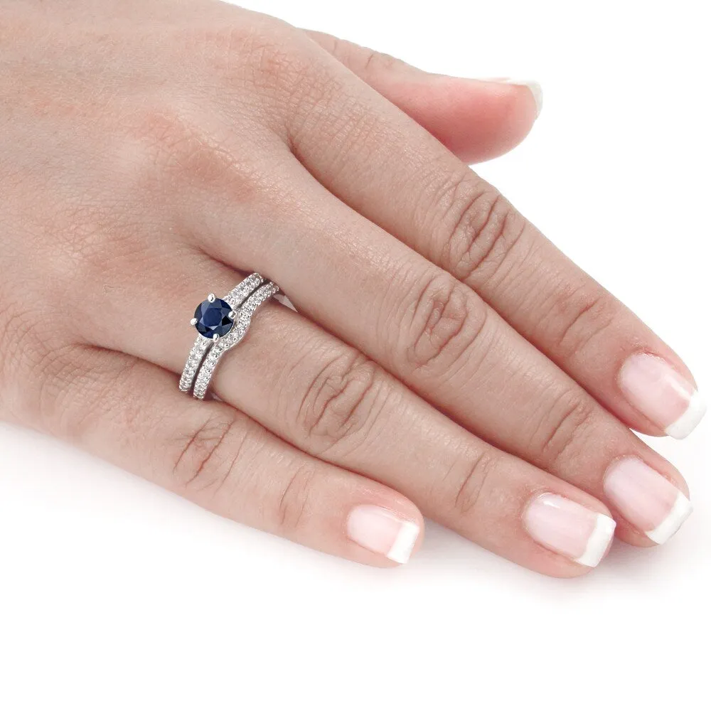 Auriya Platinum 1/2ct Blue Sapphire and 1/2ct TDW Diamond Engagement Ring Set sold by Zulily product image thumbnail 4