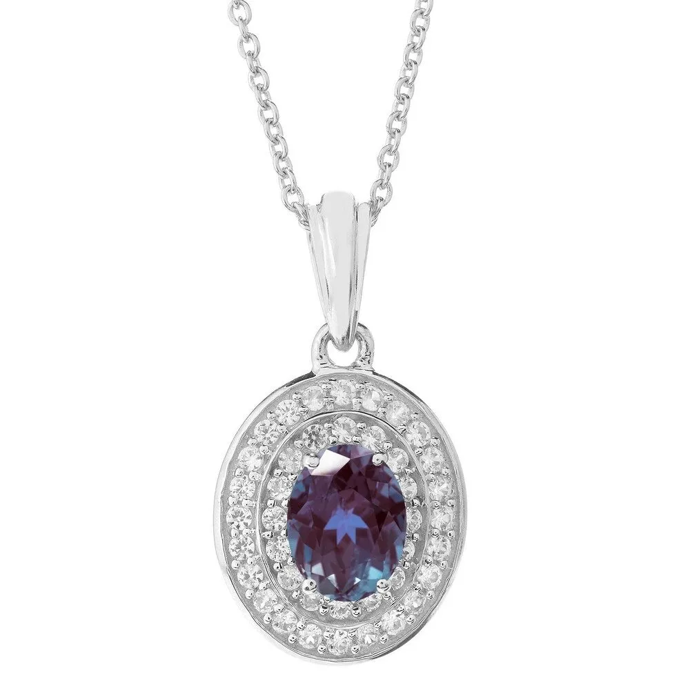 Sterling Silver with Choice of Gemstone and Natural White Topaz Halo Pendant with 18" Chain sold by Zulily