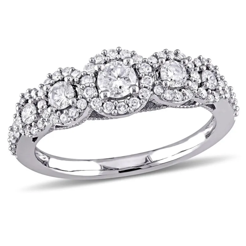 Miadora 10k White Gold 3/4ct TDW Diamond 5-Stone Halo Engagement Ring sold by Zulily