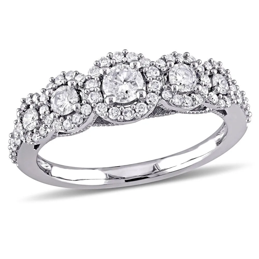 Miadora 10k White Gold 3/4ct TDW Diamond 5-Stone Halo Engagement Ring sold by Zulily