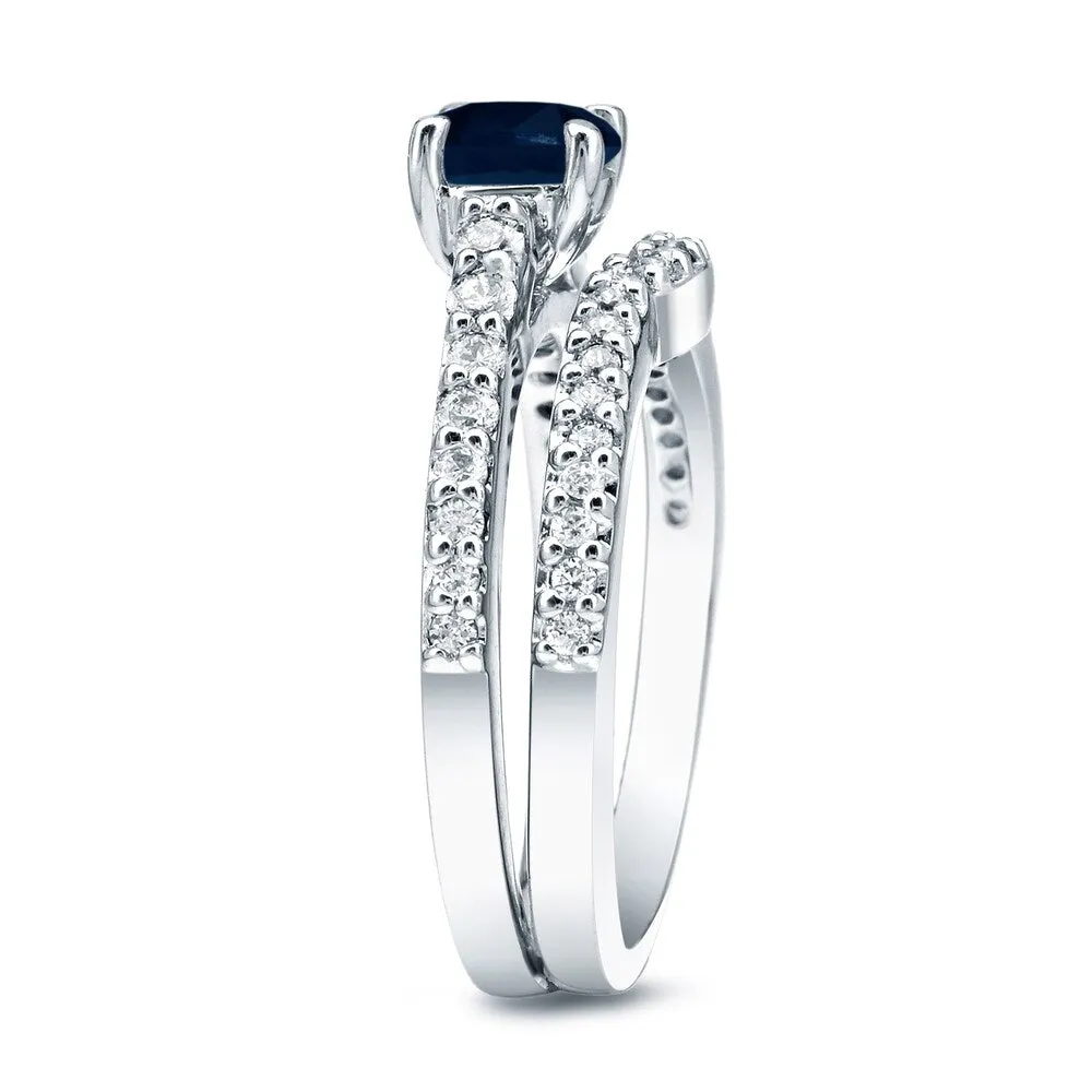 Auriya Platinum 1/2ct Blue Sapphire and 1/2ct TDW Diamond Engagement Ring Set sold by Zulily product image thumbnail 2