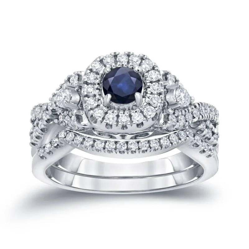 14k Gold 1/4ct Sapphire and 1/2ct TDW Halo Diamond Engagement Ring Set by Auriya sold by Zulily