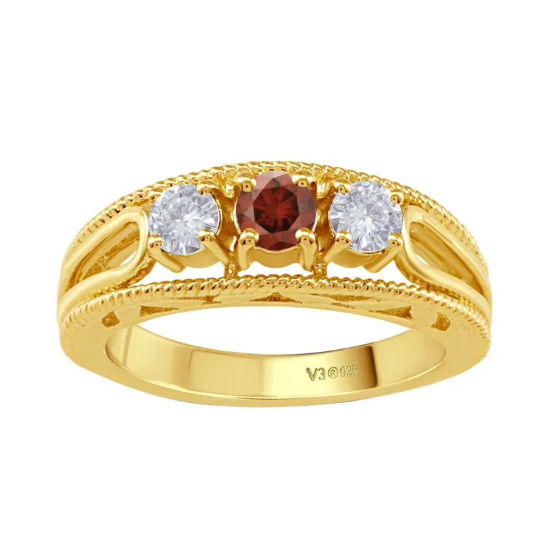Gold Over Sterling Silver with Genuine Red Diamond and Moissanite Ring sold by Zulily