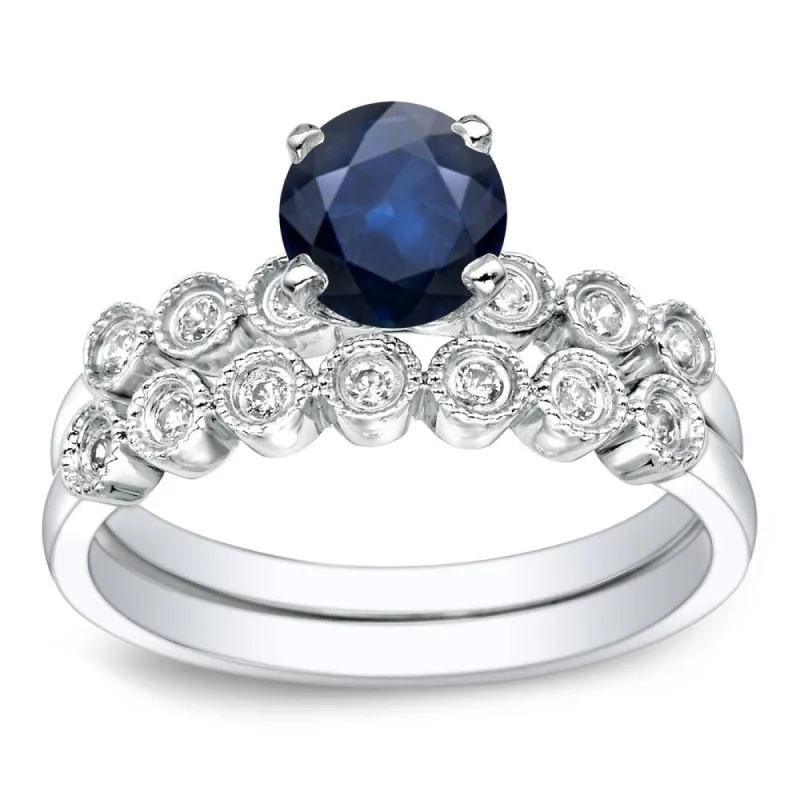 Platinum Round 4/5ct Blue Sapphire and 1/5ct TDW Diamond Engagement Ring Set by Auriya sold by Zulily