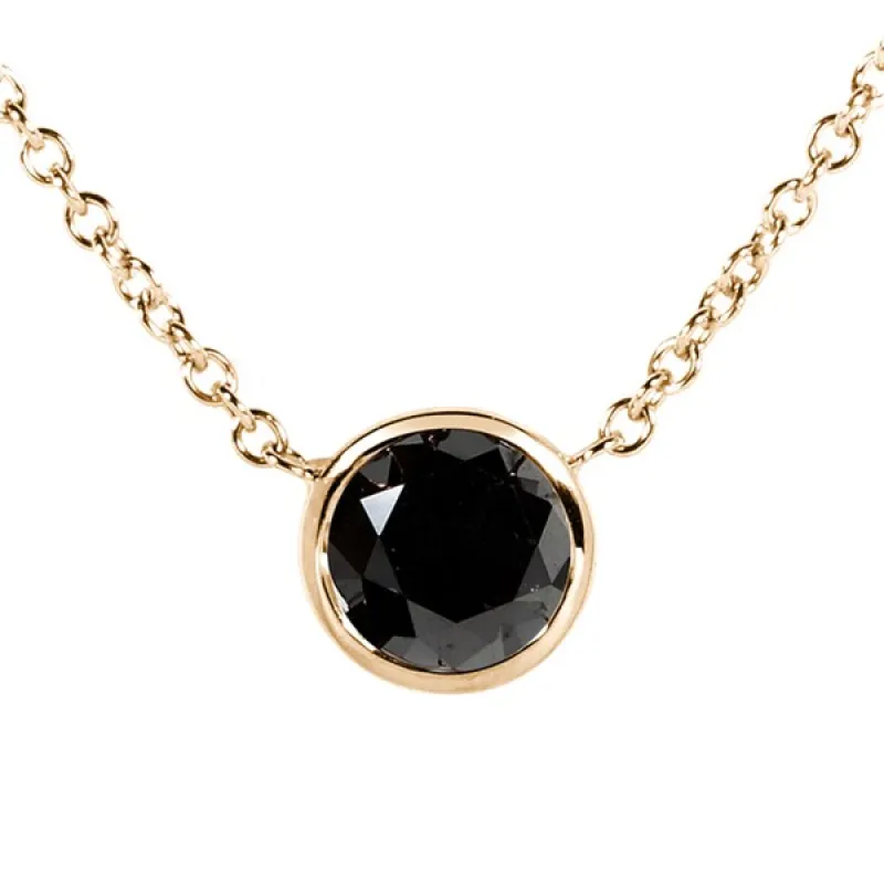 Annello by Kobelli 14k Yellow, White, or Rose Gold 1ct TDW Black Diamond Solitaire Bezel Necklace sold by Zulily