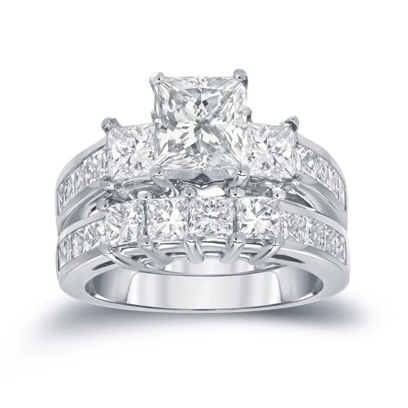 Auriya 14k Gold 3ctw Princess-cut 3-stone Diamond Engagement Ring Set sold by Zulily