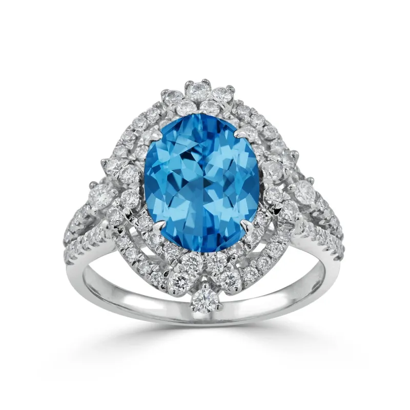 Auriya Vintage 3 1/5ct Oval Topaz and Halo Diamond Ring 3/4ctw 18K Gold sold by Zulily