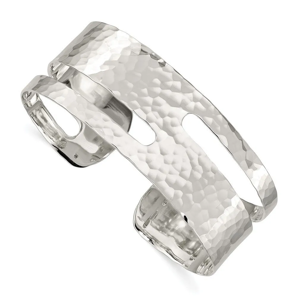 Curata 925 Sterling Silver 23mm Hammered Cut-out Modern Cuff Bangle Bracelet sold by Zulily