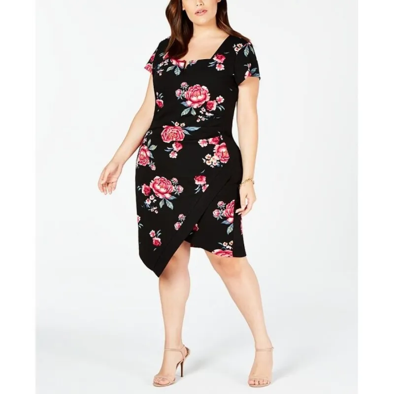 Crave Fame Women's New Floral Short Sleeve Body Con Dress Black Size 3X sold by Zulily